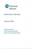 Pearson Edexcel GCE Psychology &lpar;9PS0&rpar; Paper 3 Psychological Skills mark scheme June 2024