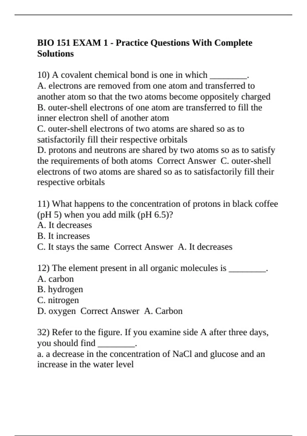 BIO 151 Portage Learning -BIO 151 EXAM 1 - Practice Questions With ...