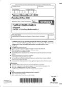 Pearson Edexcel Level 3 GCE 9FM0&sol;01 Further Mathematics Advanced PAPER 1 Core Pure Mathematics 1 Question paper June 2025