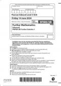 Pearson Edexcel Level 3 GCE 9FM0&sol;3B Further Mathematics Advanced PAPER 3B Further Statistics 1 Question paper June 2024