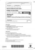 Pearson Edexcel Level 3 GCE 9BI0&sol;02 Biology B Advanced PAPER 2 Advanced Physiology&comma; Evolution and Ecology Question paper June 2024