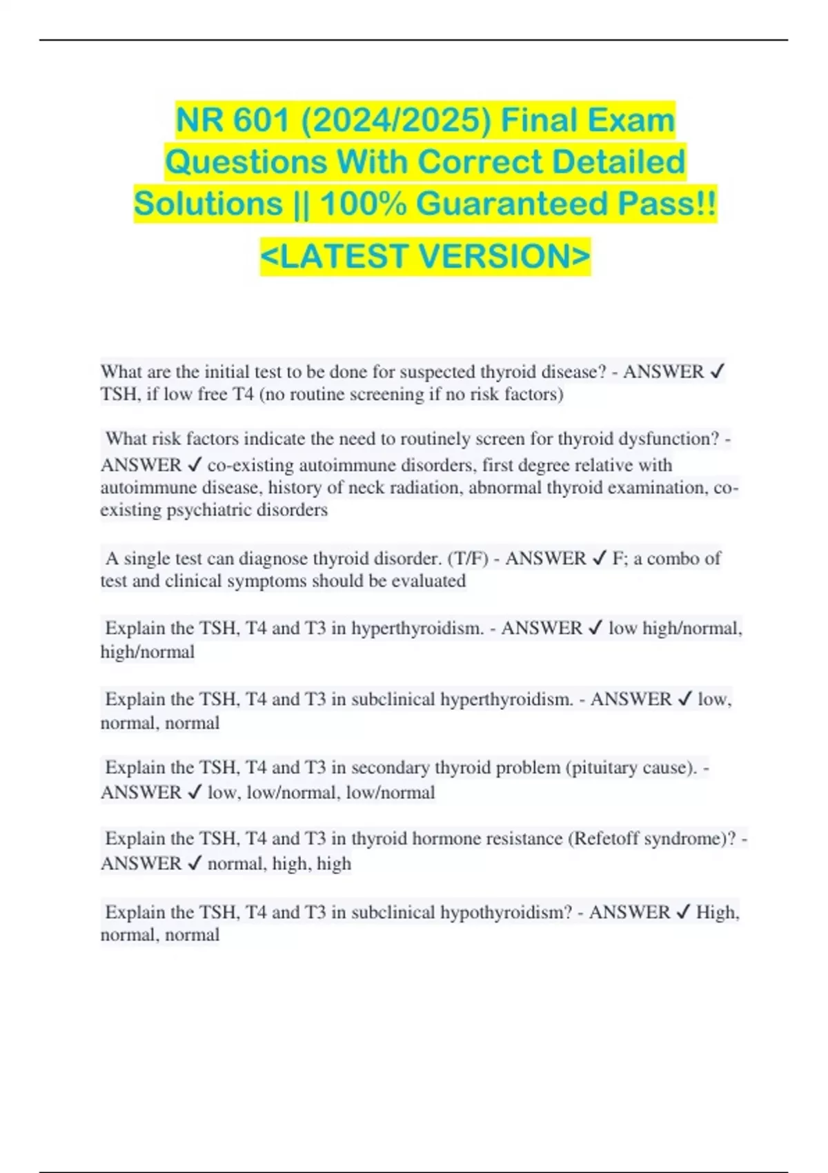 NR 601 (2024/2025) Final Exam Questions With Correct Detailed Solutions ...