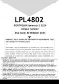 LPL4802 October November PORTFOLIO &lpar;ANSWERS&rpar; Semester 2 2024 - DISTINCTION GUARANTEED