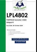 LPL4802 Portfolio &lpar;QUALITY ANSWERS&rpar; Semester 2 2024