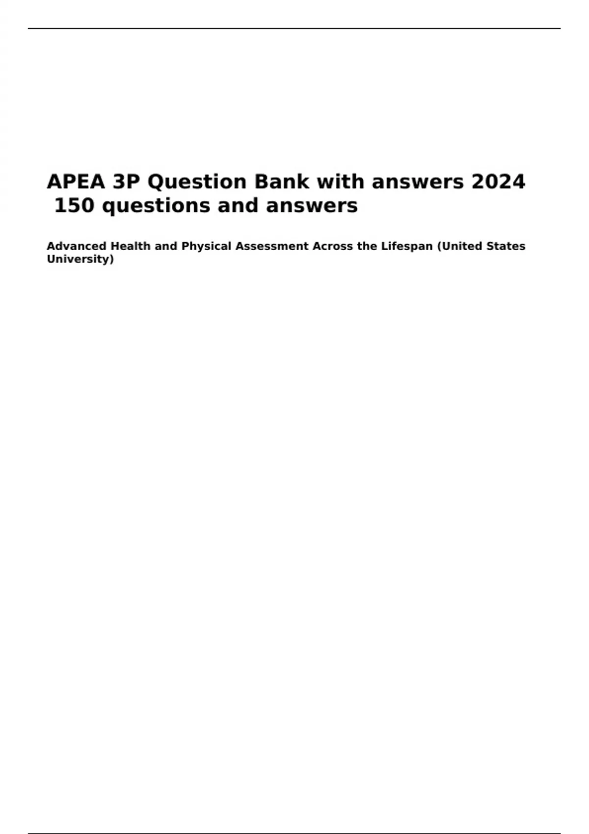 APEA 3P Question Bank with answers 2024 150 questions and answers