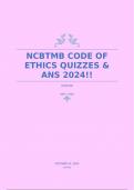 NCBTMB CODE OF ETHICS QUIZZES & ANS 2024&excl;&excl;