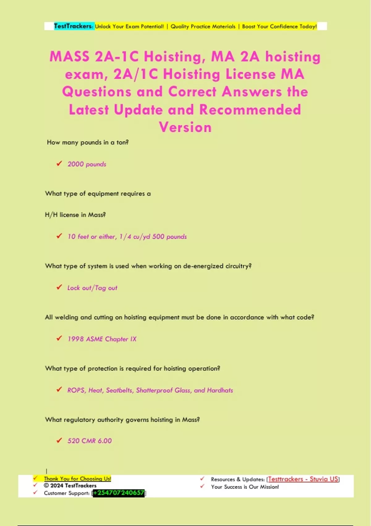 MASS 2A1C Hoisting, MA 2A hoisting exam, 2A/1C Hoisting License MA