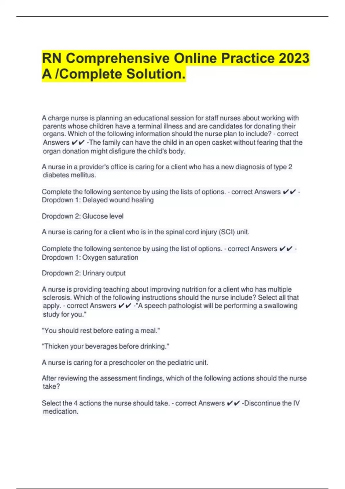 RN Comprehensive Online Practice 2023 A /Complete Solution Guide. - ATI ...