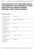 HESI A2 BIOLOGY V1&sol;V2-&vert; 2024-2025 UPDATE COMPREHENSIVE MOST FREQUENTLY TESTED QUESTIONS AND VERIFIED ANSWERS &vert;GRADED A&plus; &vert;GET IT 100&percnt; ACCURATE&excl;&excl;