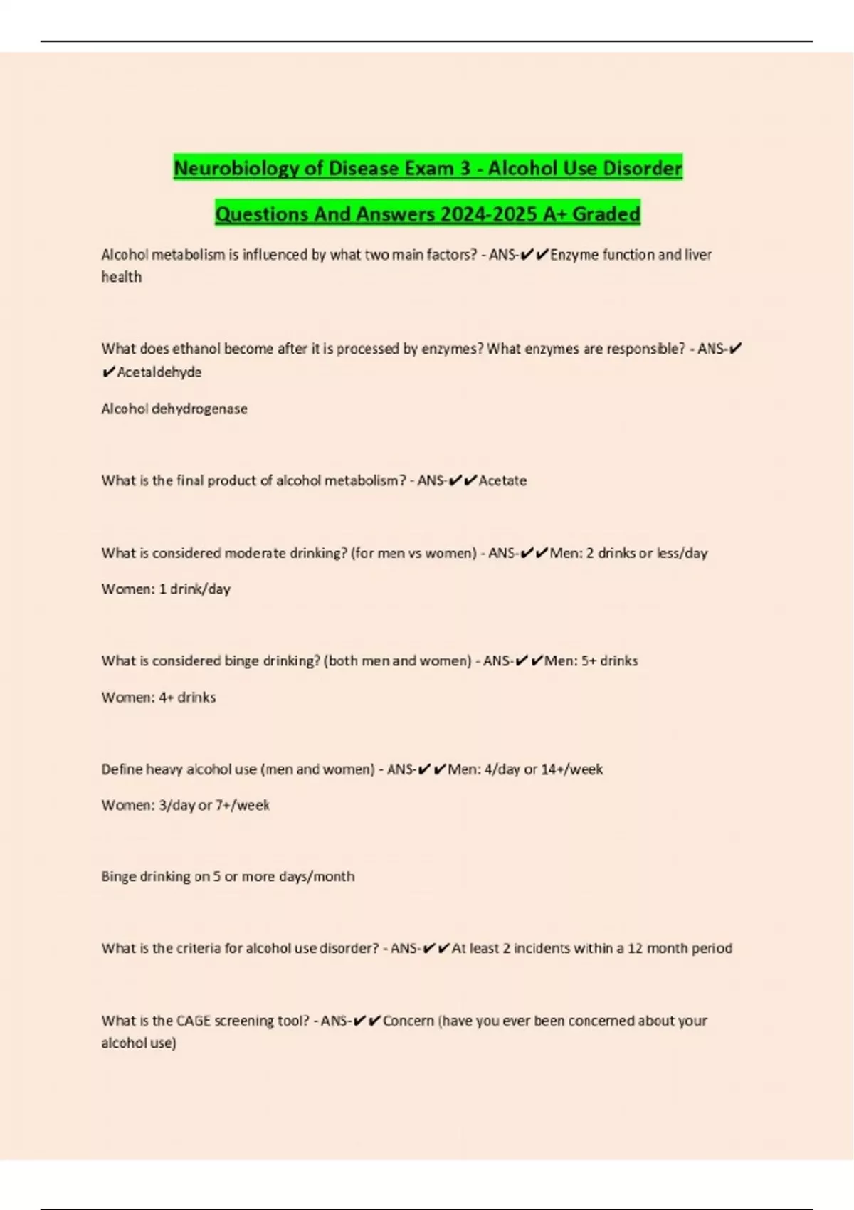 Neurobiology of Disease Exam 3 Alcohol Use Disorder Questions And