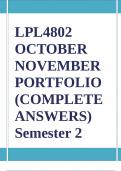 LPL4802 OCTOBER NOVEMBER PORTFOLIO &lpar;COMPLETE ANSWERS&rpar; Semester 2 2024 - DUE 30 October 2024&semi; 100&percnt; TRUSTED Complete&comma; trusted solutions and explanations&period; Ensure your success with us&period;&period;&period; 