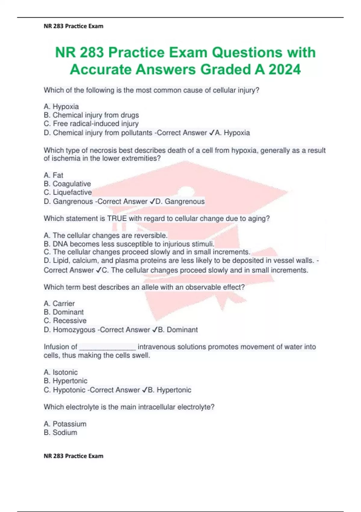 NR 283 Practice Exam Questions with Accurate Answers Graded A 2024 - NR ...