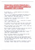 TEXAS REAL ESTATE PRINCIPLES 1 - UNIT 1 EXAM QUESTIONS CORRECTLY ANSWERED 100&percnt; A GRADE