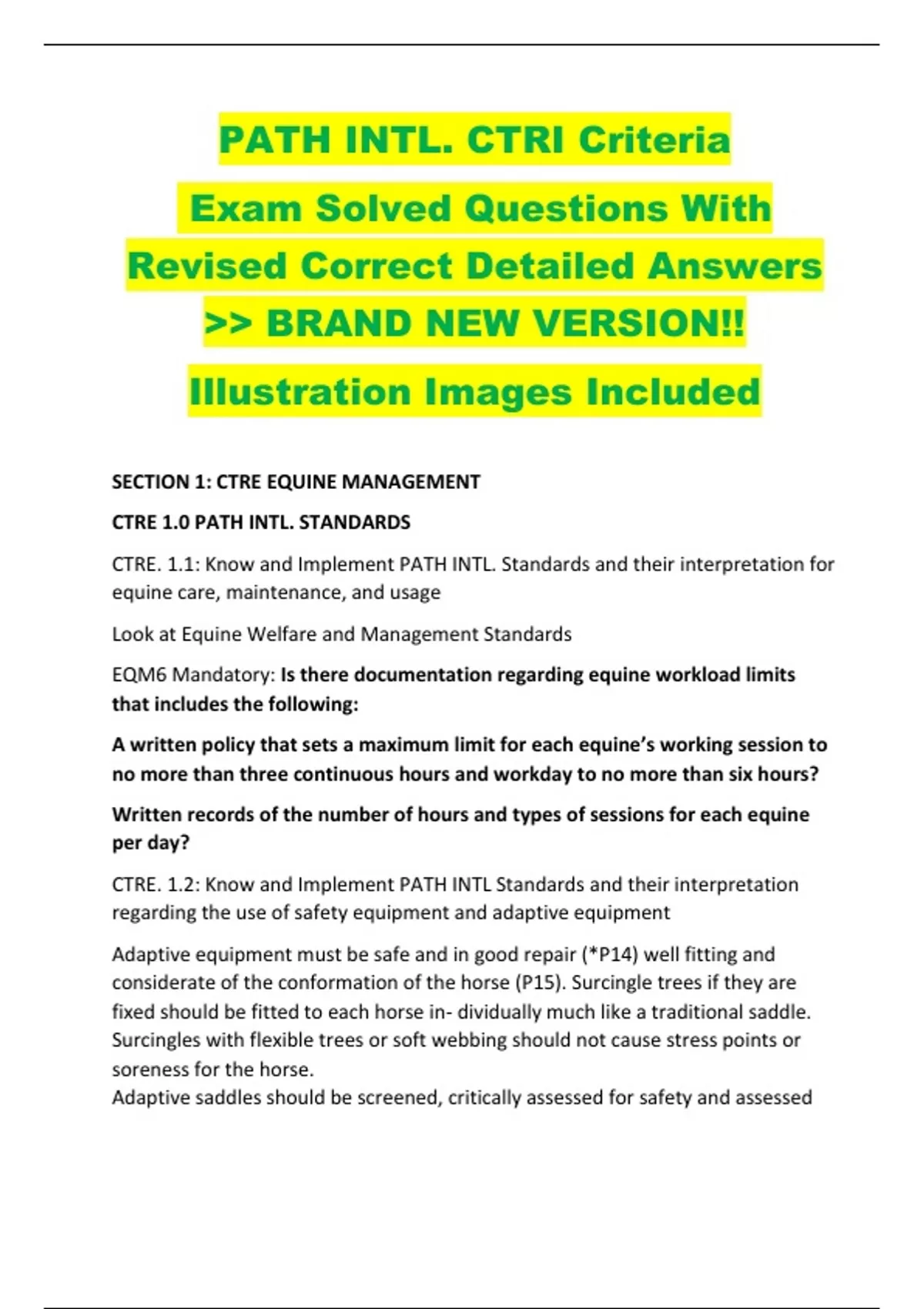PATH INTL. CTRI Criteria Exam Solved Questions With Revised Correct ...