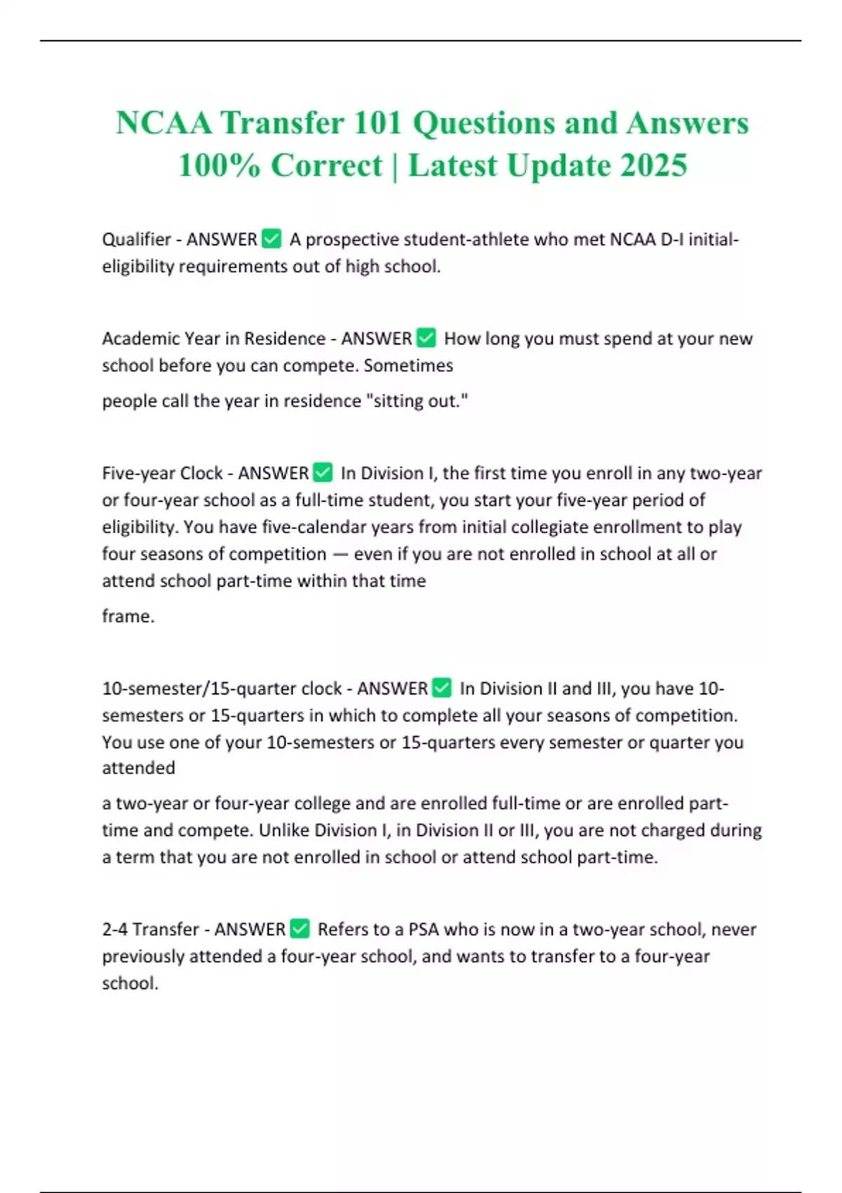 Transfer Question Picture NCAA Transfer 101 Questions and Answers 100% Correct | Latest Update ...