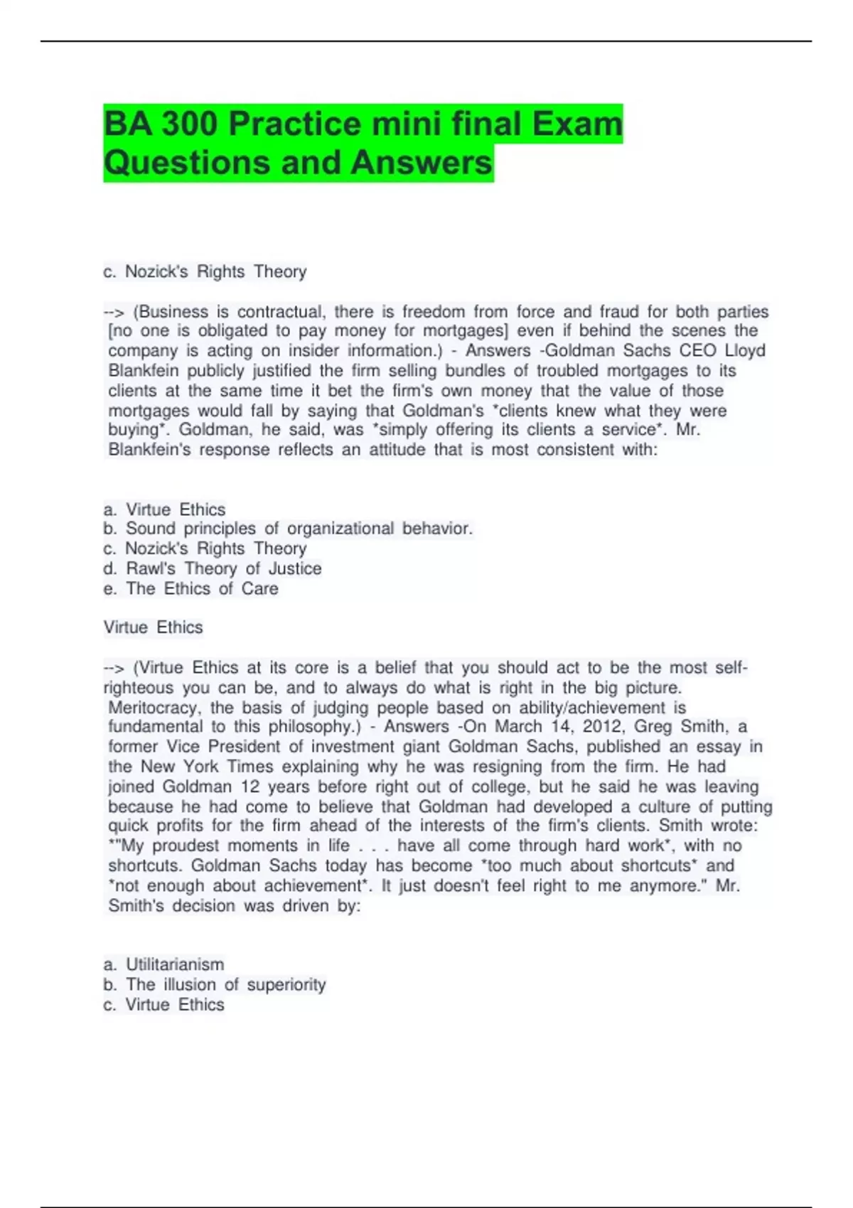 BA 300 Practice mini final Exam Questions and Answers - BA 300 - Stuvia US