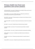 Primary Health Care final exam questions and correct answers