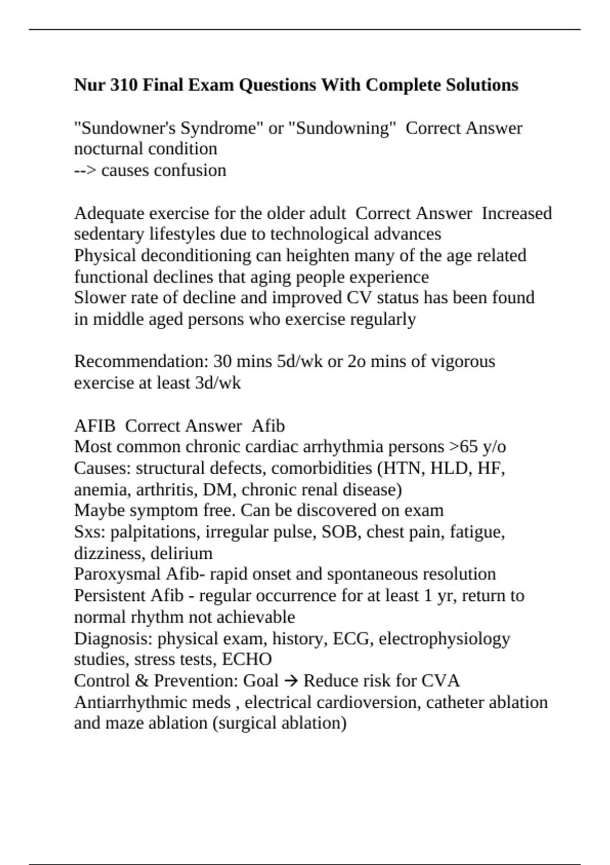 NUR 310 University Of Alabama - Birmingham -Nur 310 Final Exam ...