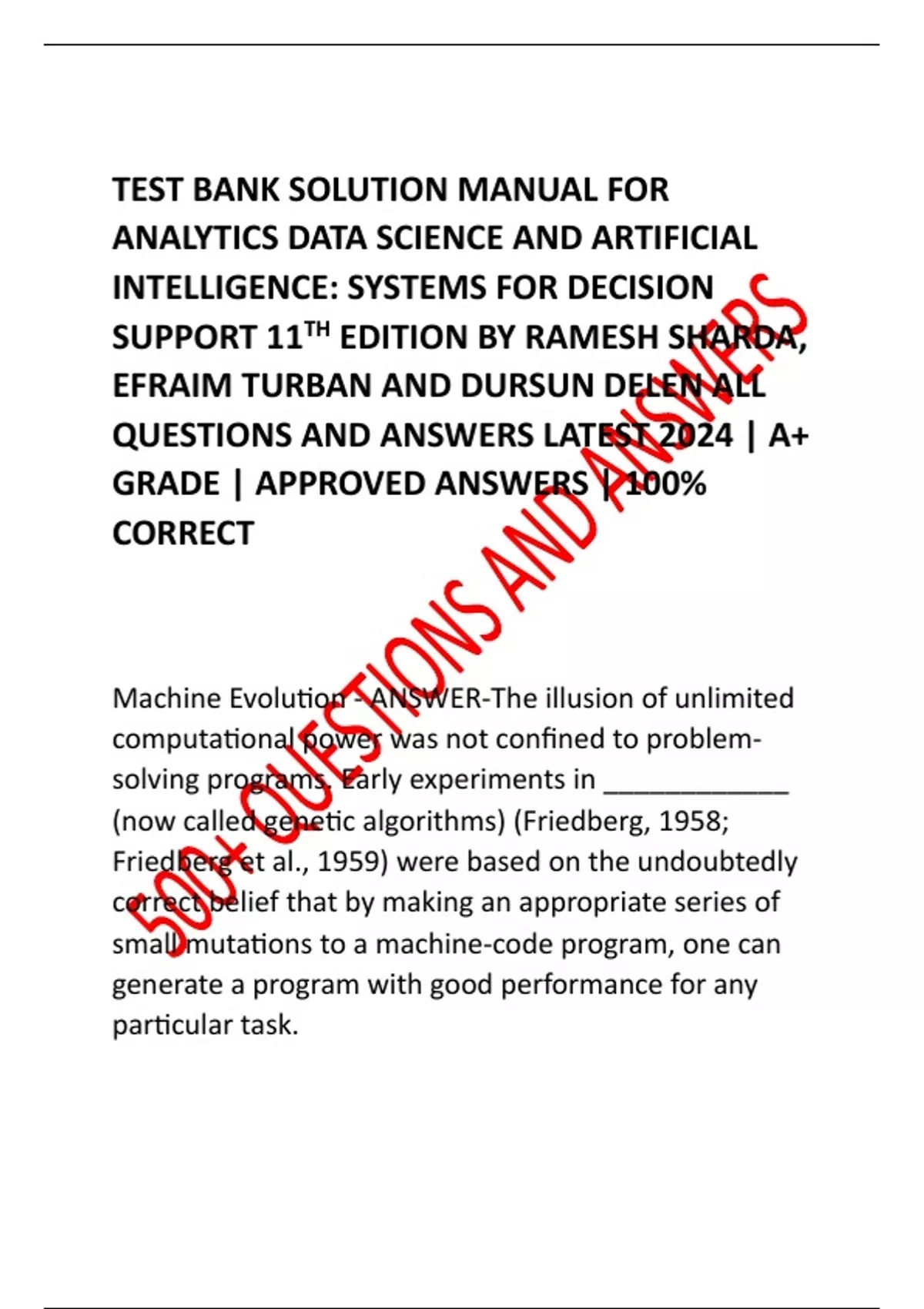 TEST BANK SOLUTION MANUAL FOR ANALYTICS DATA SCIENCE AND ARTIFICIAL ...