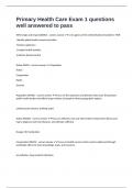 Primary Health Care Exam 1 questions well answered to pass