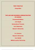Test Bank For Law and Business Administration in Canada&comma; The&comma; 15th Edition by J E&period; Smyth&comma; Dan Soberman&comma; A J&period; Easson&comma; Shelley McGill Chapter 1-32