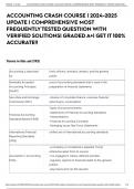 ACCOUNTING CRASH COURSE &vert;  UPDATE &vert; COMPREHENSIVE MOST FREQUENTLY TESTED QUESTION WITH VERIFIED SOLUTIONS&vert; GRADED A&plus;&vert; GET IT 100&percnt; ACCURATE&excl;&excl;
