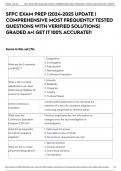 SFPC EXAM PREP &vert;2024-2025 UPDATE &vert; COMPREHENSIVE MOST FREQUENTLY TESTED QUESTIONS WITH VERIFIED SOLUTIONS&vert; GRADED A&plus;&vert; GET IT 100&percnt; ACCURATE&excl;&excl;