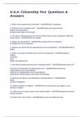 U&period;S&period;A&period; Citizenship Test  Questions & Answers