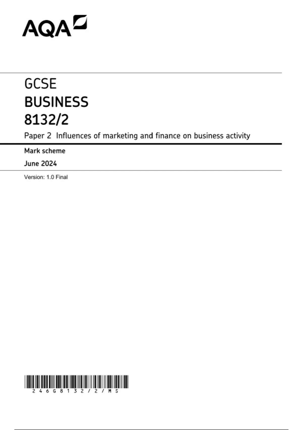 AQA GCSE BUSINESS Paper 1 and 2 JUNE 2024 QUESTION PAPERS AND MARK