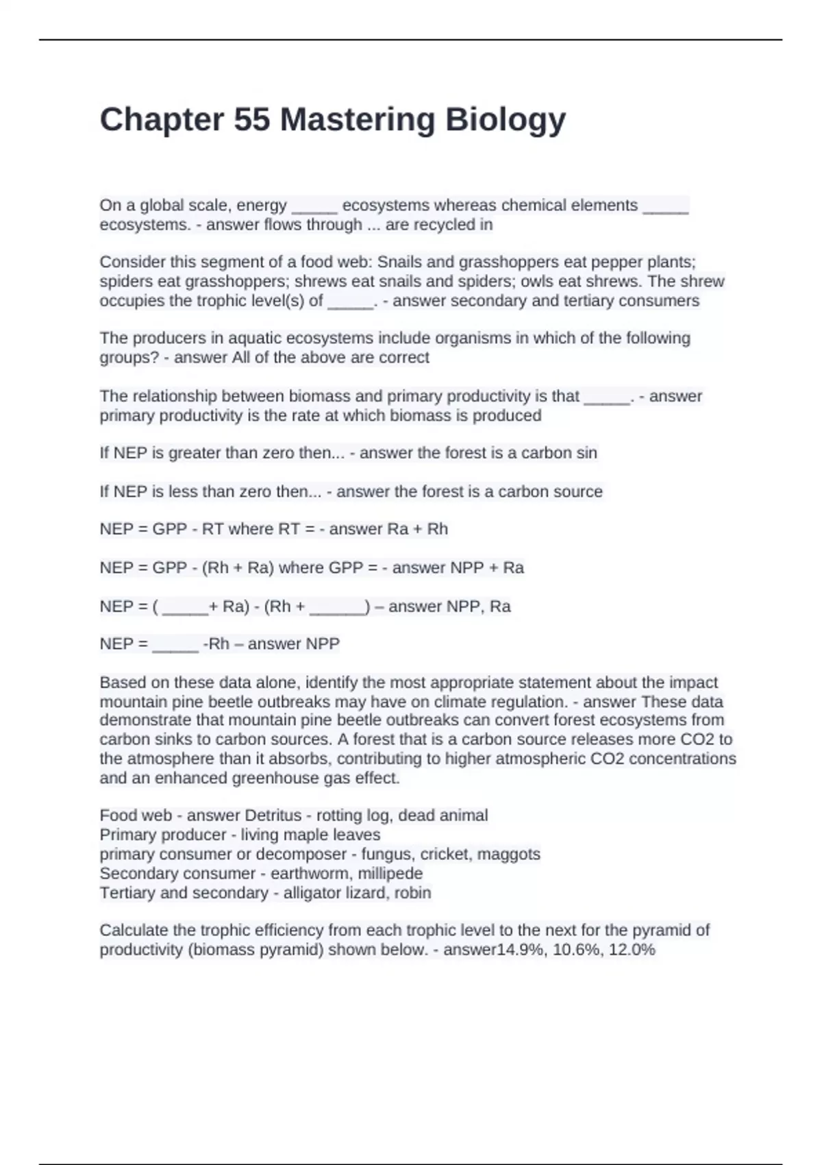 Chapter 55 Mastering Biology Questions and Answers Solved - Mastering ...