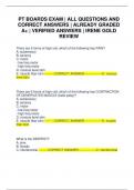 PT BOARDS EXAM &vert; ALL QUESTIONS AND CORRECT ANSWERS &vert; ALREADY GRADED A&plus; &vert; VERIFIED ANSWERS &vert; IRENE GOLD REVIEW