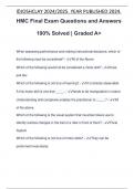 HMC Final Exam Questions and Answers 100&percnt; Solved &vert; Graded A&plus;