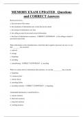 MEMORY EXAM UPDATED Questions  and CORRECT Answers