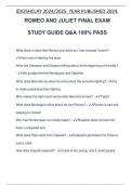 ROMEO AND JULIET FINAL EXAM STUDY GUIDE Q&A 100&percnt; PASS