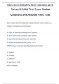 ROMEO AND JULIET EXAM PACKAGE DEAL QUESTIONS AND VERIFIED ANSWERS 100&percnt; GUARANTEED PASS &vert; GRADED A&plus; &vert; LATEST UPDATE