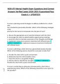 NGN ATI Mental Health Exam Questions And Correct  Answers Verified Latest 2024-2025 Guaranteed Pass  Grade A &plus; UPDATED&excl;&excl;