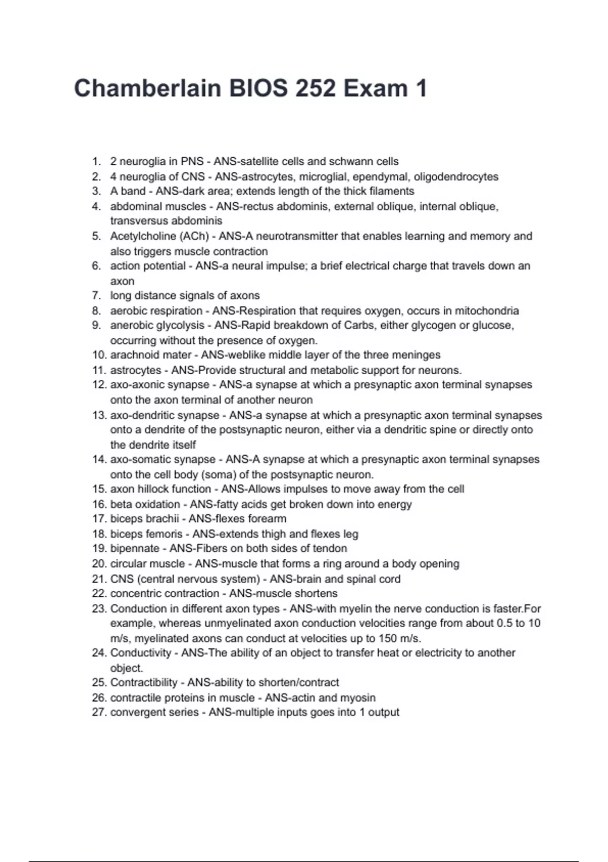 Chamberlain BIOS 252 Exam 1 NEWEST 2026/2027 ACTUAL EXAM COMPLETE ...
