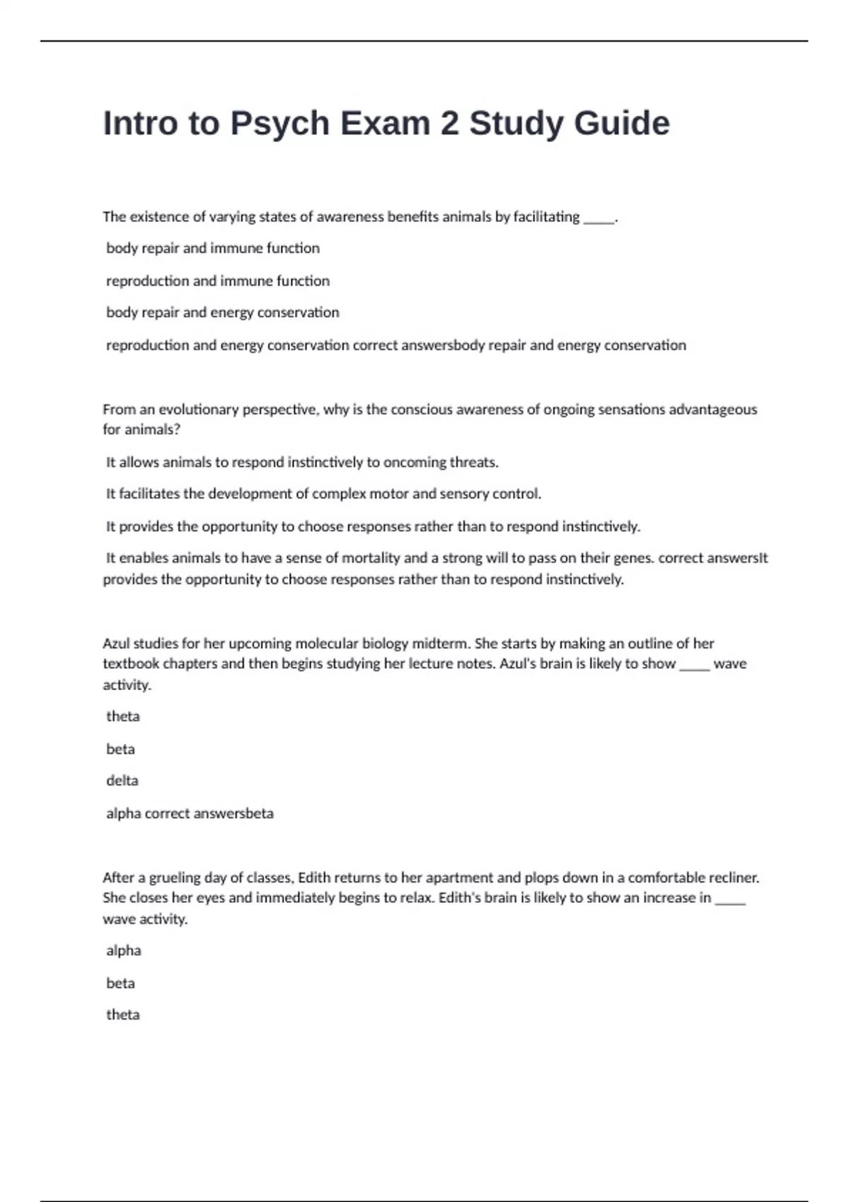 Intro to Psych Exam 2 Study Guide 2024/2025 with 100% correct answers ...