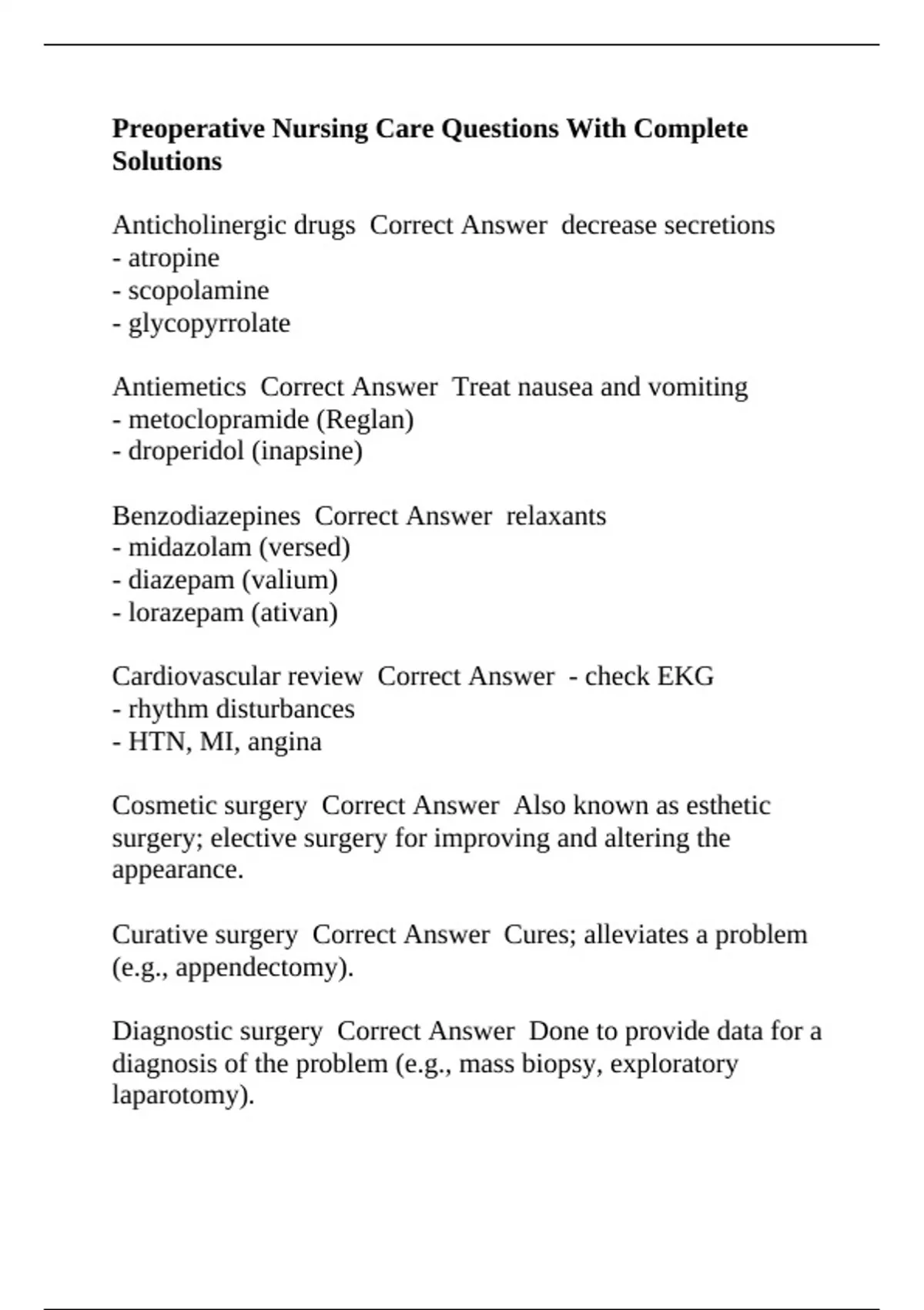 Preoperative Nursing Care Questions With Complete Solutions ...