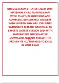 NUR 2513 EXAM 1  &lpar;LATEST 2023&sol; 2024&rpar; MATERNAL-CHILD NURSING EXAM WITH  75 ACTUAL QUESTIONS AND COMPLETE 100&percnt;CORRECT ANSWERS WITH VERIFIED AND WELL EXPLAINED RATIONALES ALREADY GRADED A&plus; BY EXPERTS &vert;LATEST VERSION 2024 WITH GUARANTEED SUCCESS AFTER DOWNLOA