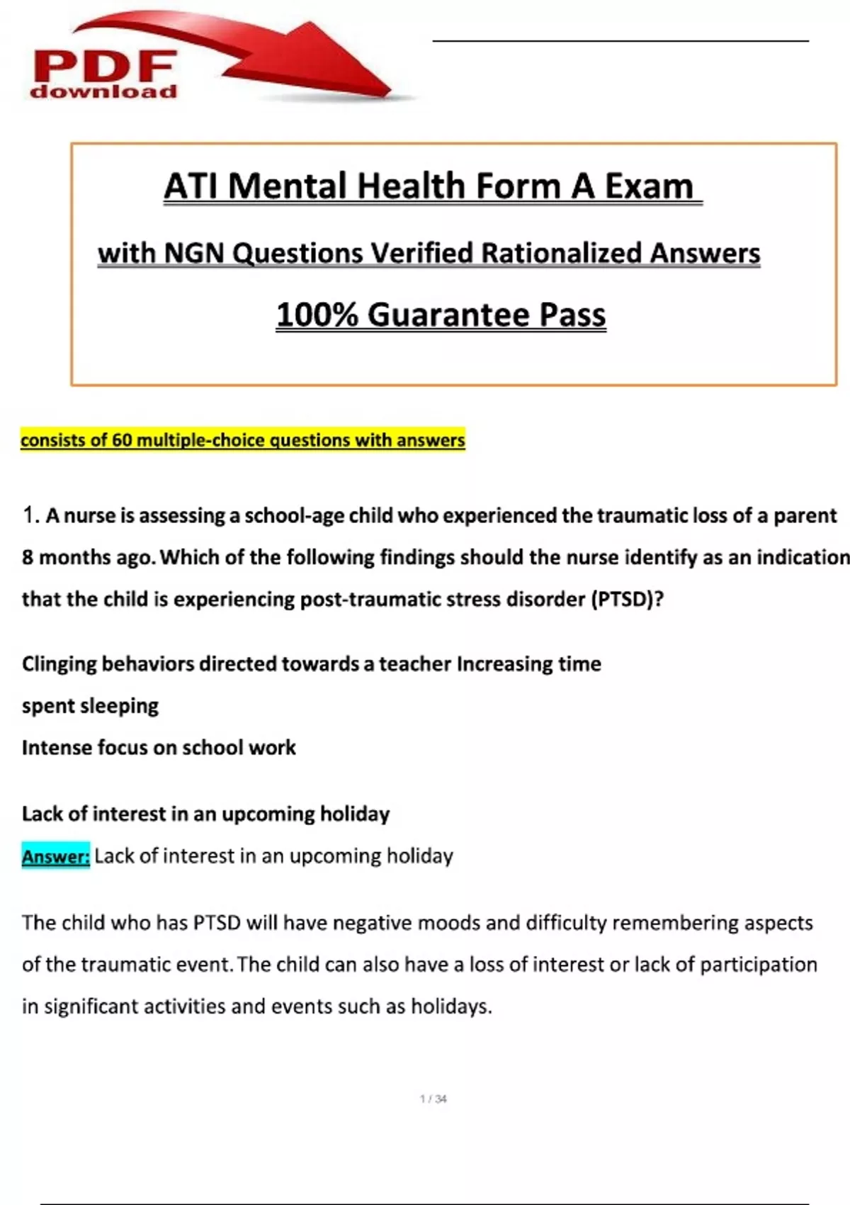 ATI Form A Mental Health Proctored Exam (2023 / 2024) with NGN