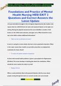 Foundations and Practice of Mental  Health Nursing HESI EXIT 2 Questions and Correct Answers the  Latest Update