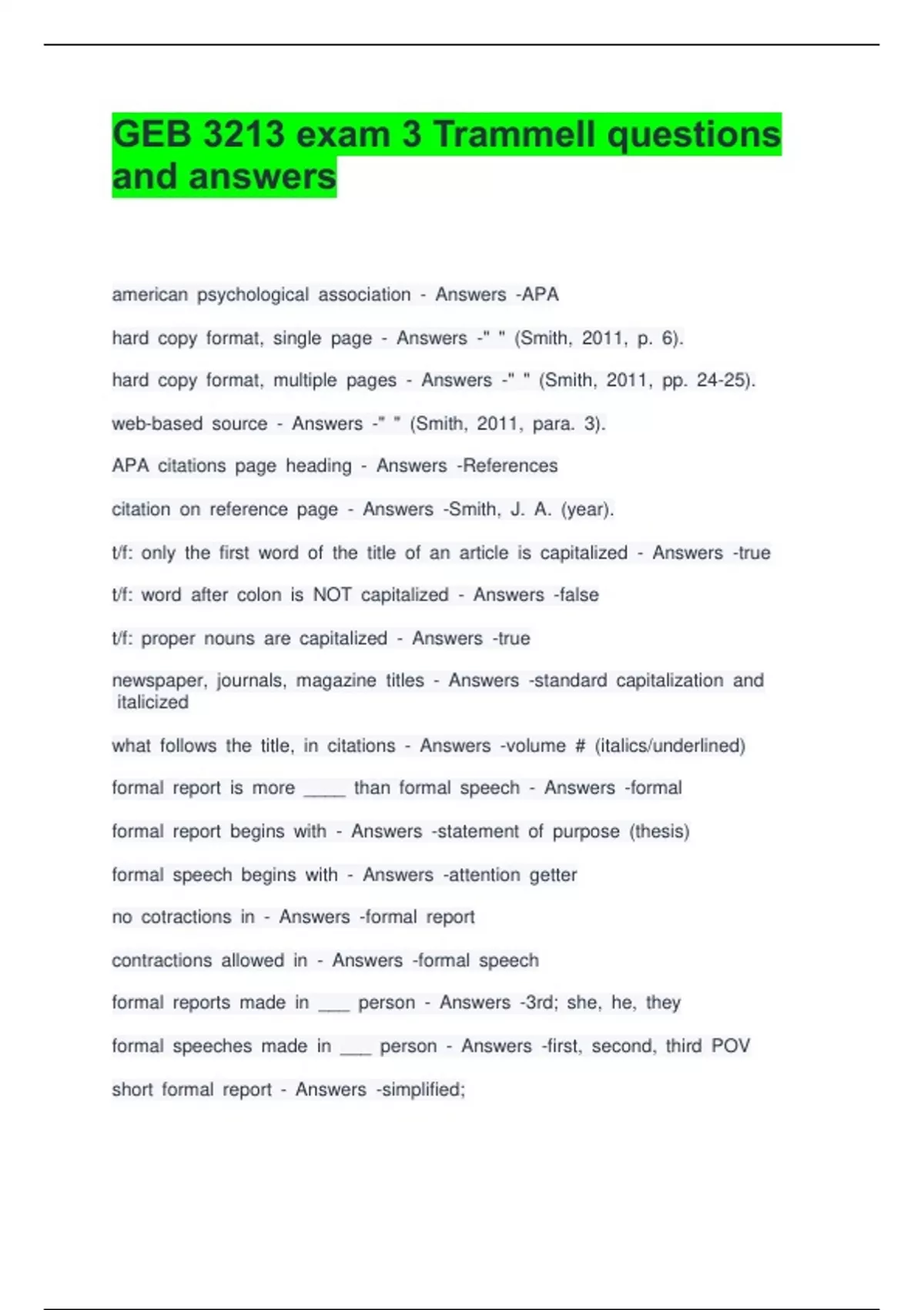 GEB 3213 exam 3 Trammell questions and answers - GEB 3213 - Stuvia US