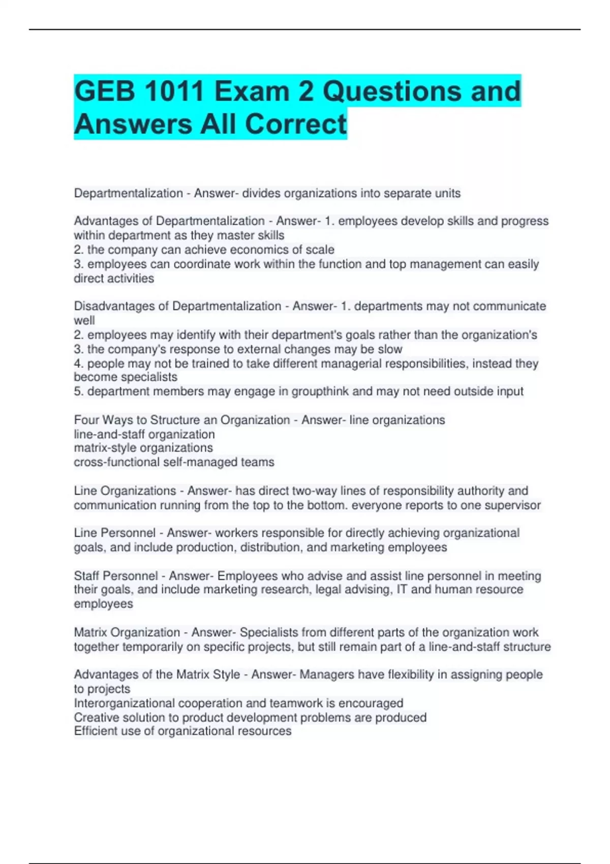 GEB 1011 Exam 2 Questions and Answers All Correct - GEB 1011 - Stuvia UK