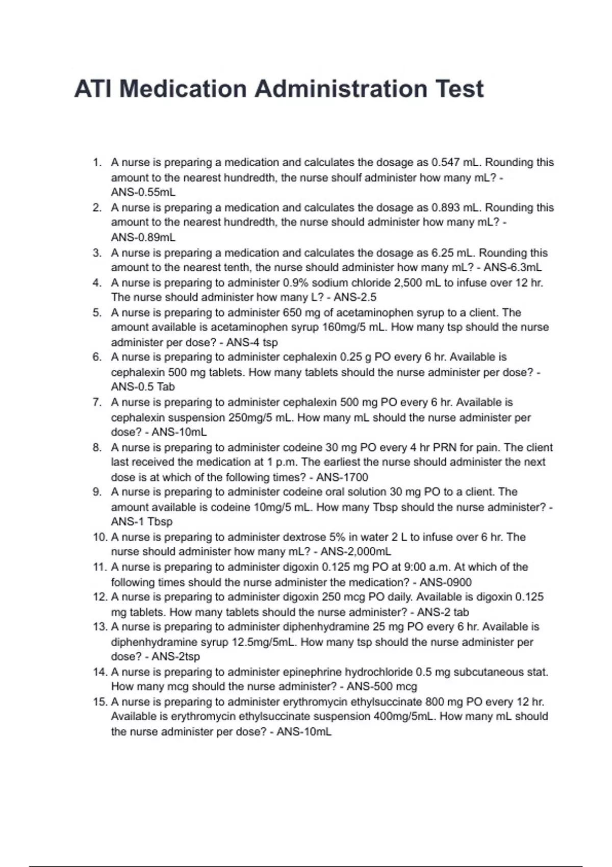 ATI Medication Administration Test questions and answers rated A+ 2025/ ...