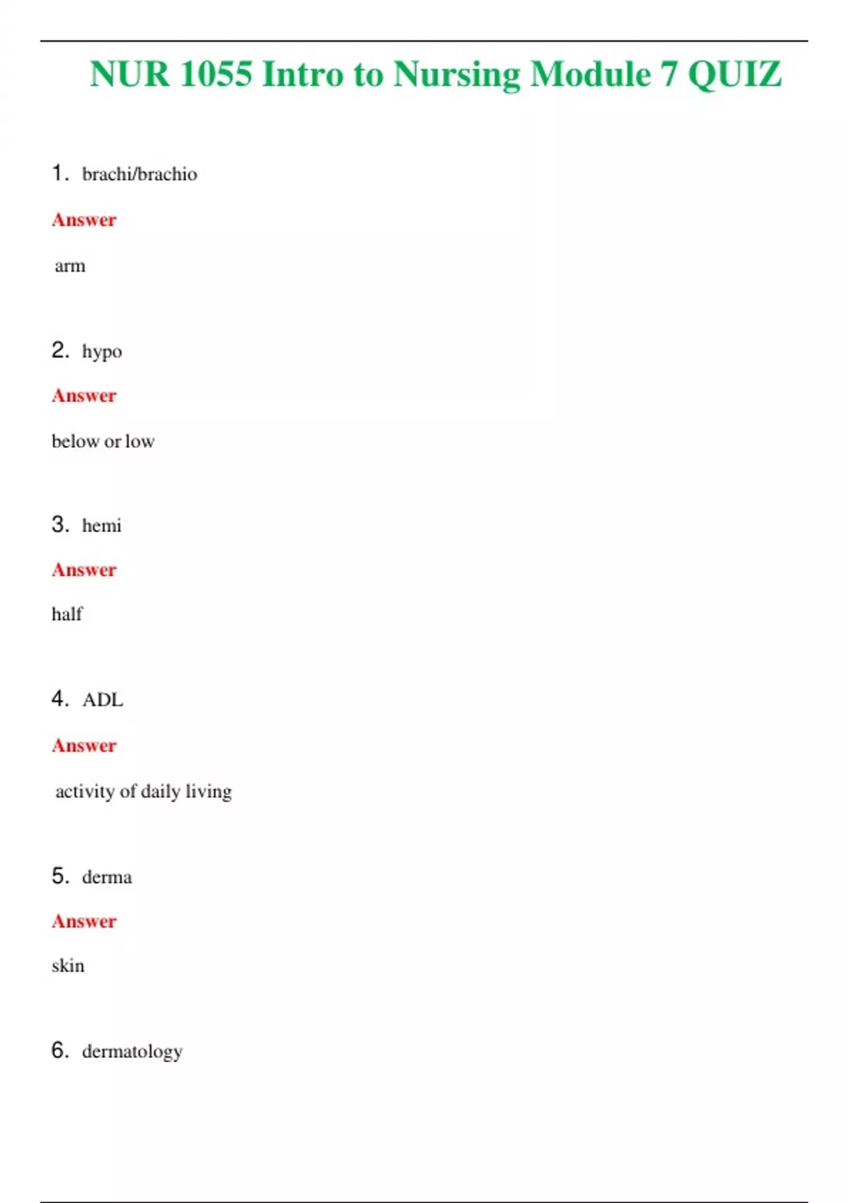 NUR 1055 ( LATEST 2024 / 2025 ) INTRO TO NURSING MODULE 7 QUIZ ...