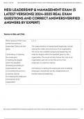 HESI LEADERSHIP & MANAGEMENT EXAM &lpar;5 LATEST VERSIONS&rpar; 2024-2025 REAL EXAM QUESTIONS AND CORRECT ANSWERSVERIFIED ANSWERS BY EXPERT&rpar;