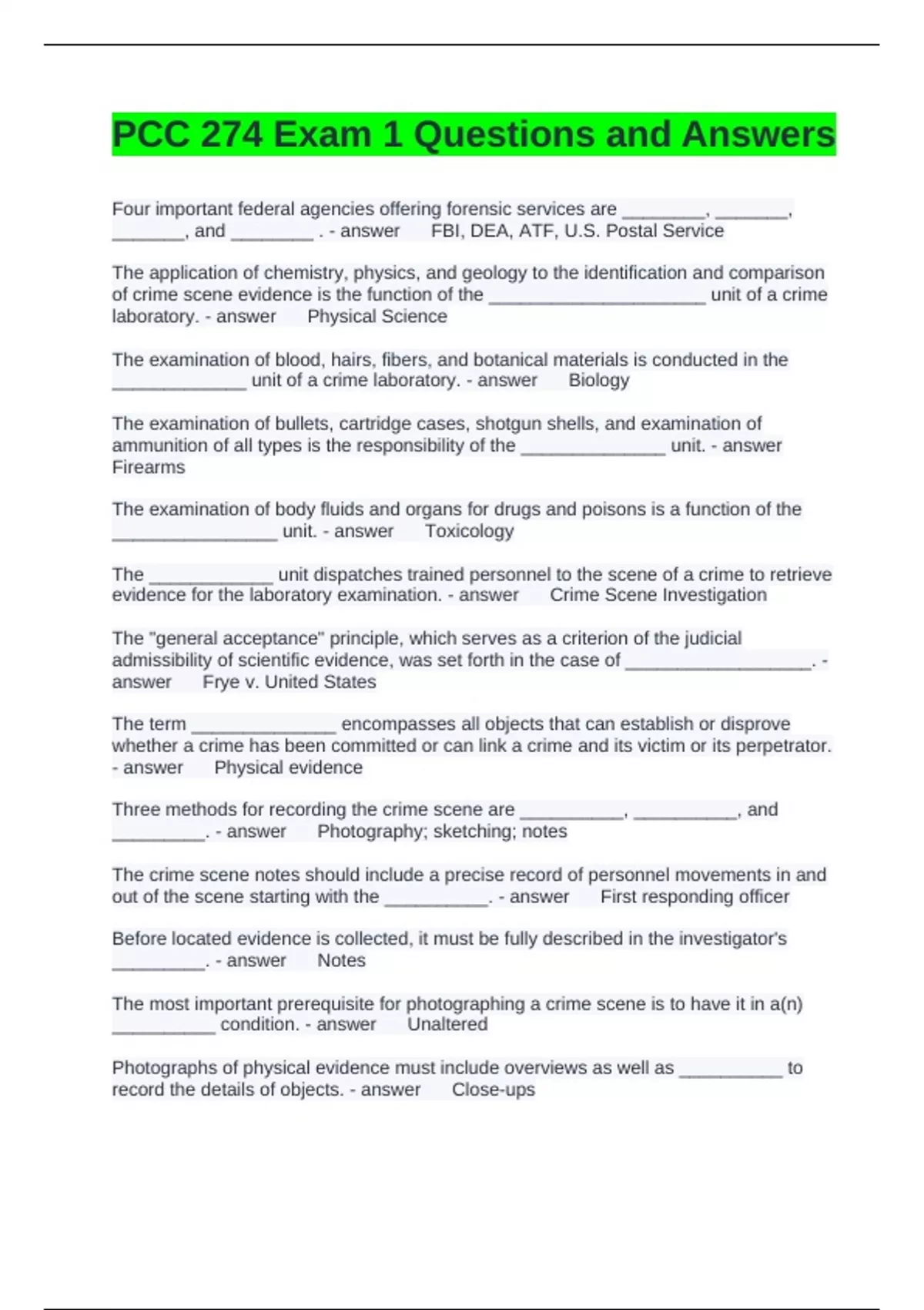 PCC 274 Exam 1 Questions and Answers - Pcc - Stuvia US