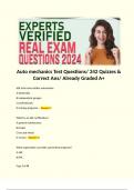 Auto mechanics Test Questions&sol; 242 Quizzes & Correct Ans&sol; Already Graded A&plus;  
