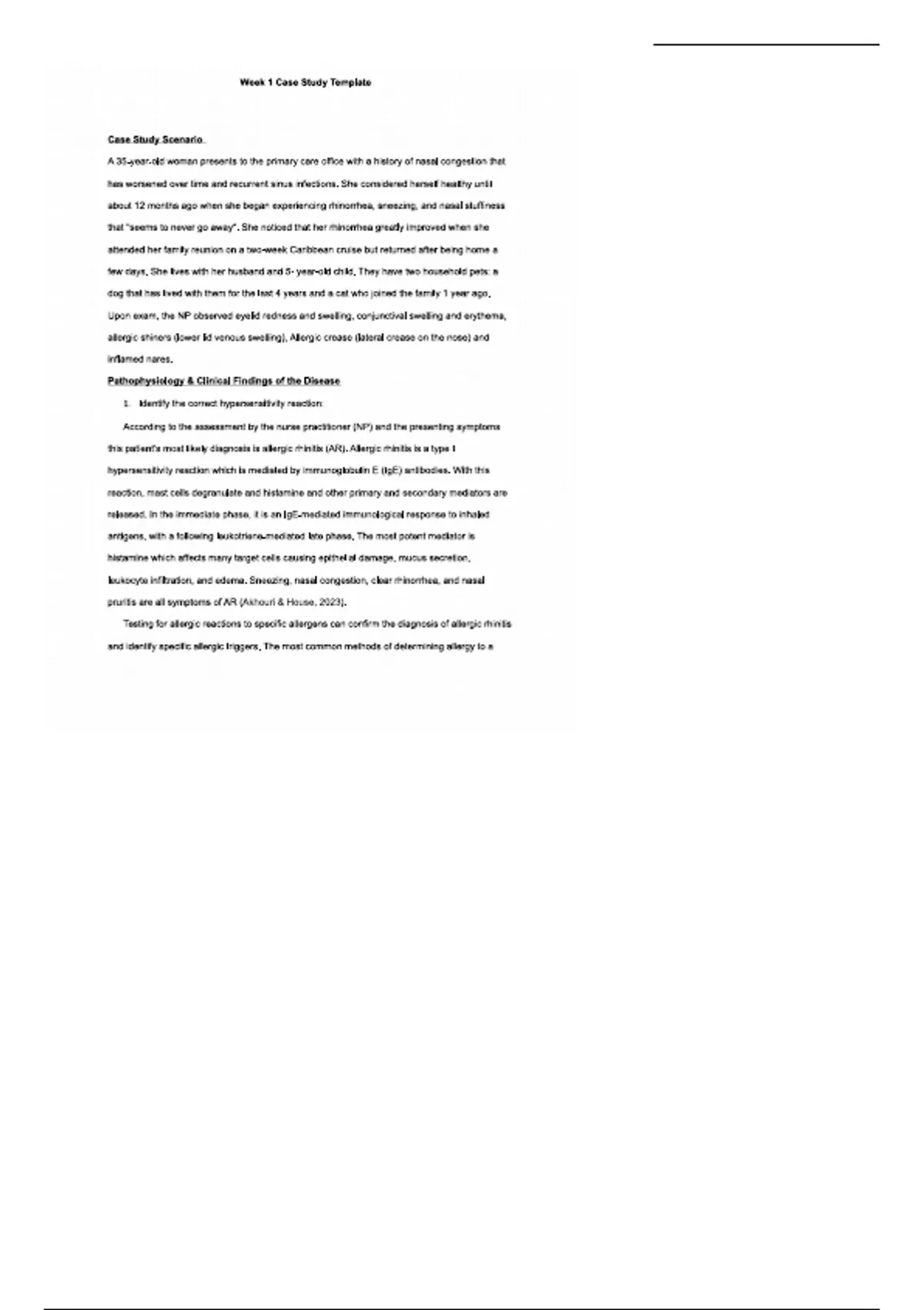 NR507 Week 1 Case Study Allergic rhinitis REAL EXAM Questions AND ...